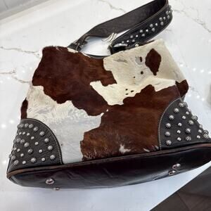 American West Authentic Leather And Cowhide Large Shoulder Bag